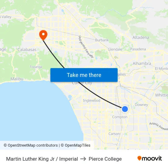 Martin Luther King Jr / Imperial to Pierce College map