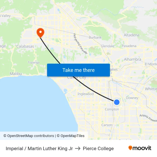 Imperial / Martin Luther King Jr to Pierce College map