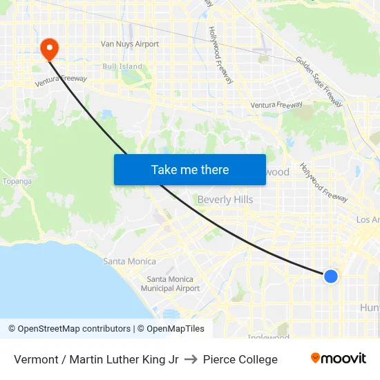 Vermont / Martin Luther King Jr to Pierce College map