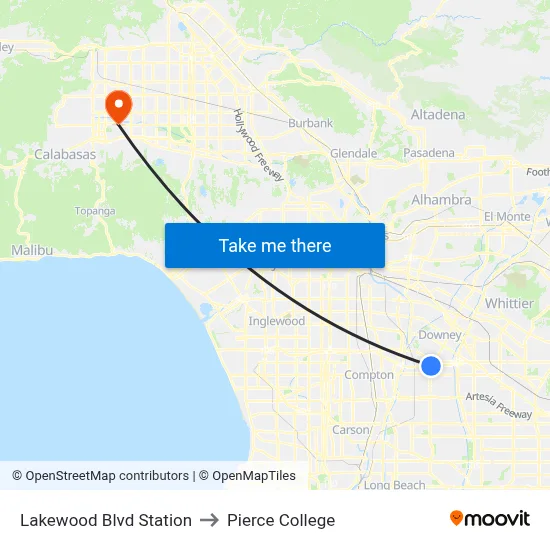 Lakewood Blvd Station to Pierce College map