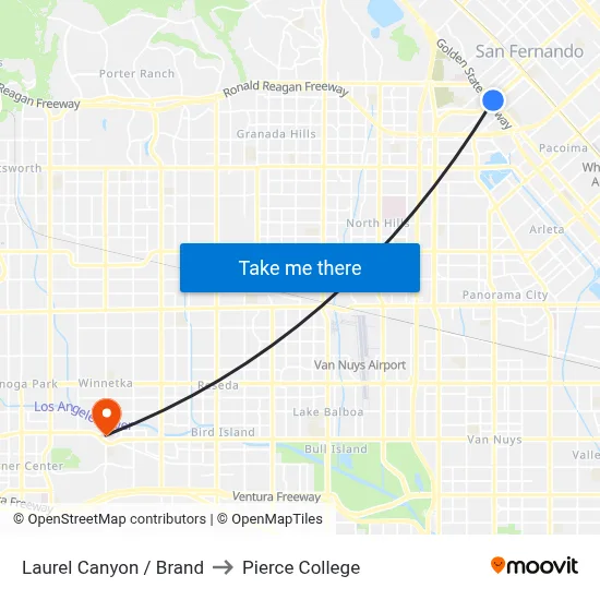 Laurel Canyon / Brand to Pierce College map