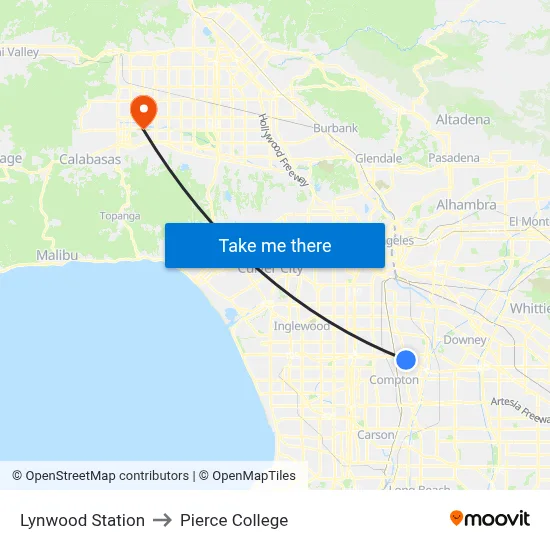 Lynwood Station to Pierce College map