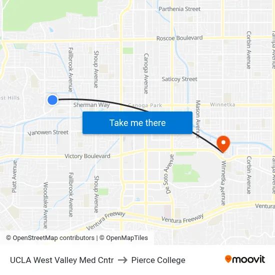 UCLA West Valley Med Cntr to Pierce College map
