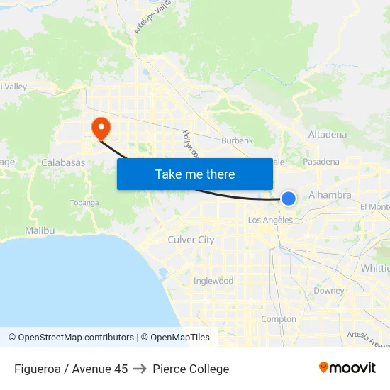 Figueroa / Avenue 45 to Pierce College map