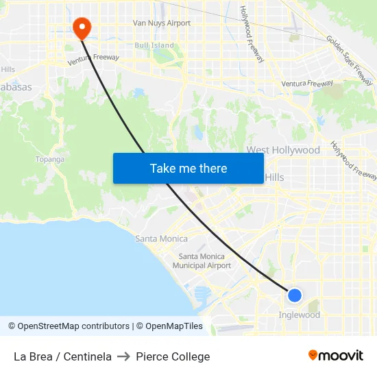 La Brea / Centinela to Pierce College map