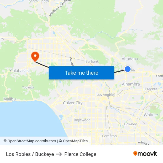 Los Robles / Buckeye to Pierce College map