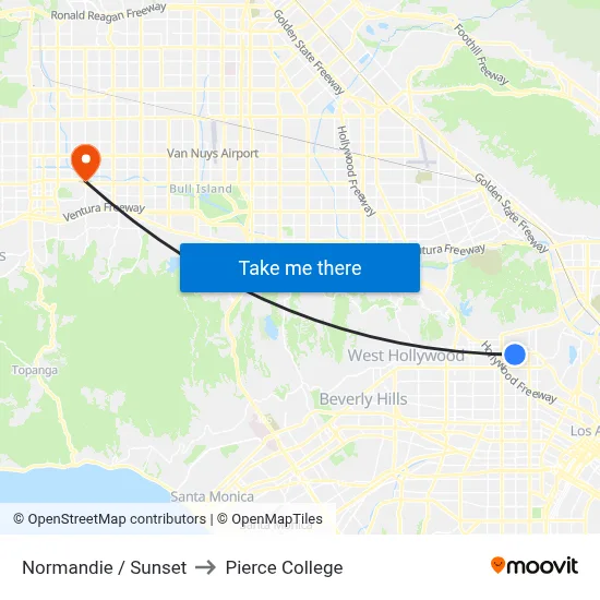 Normandie / Sunset to Pierce College map