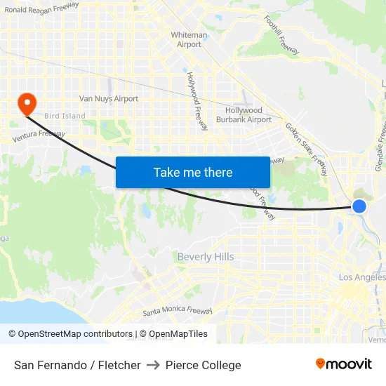San Fernando / Fletcher to Pierce College map