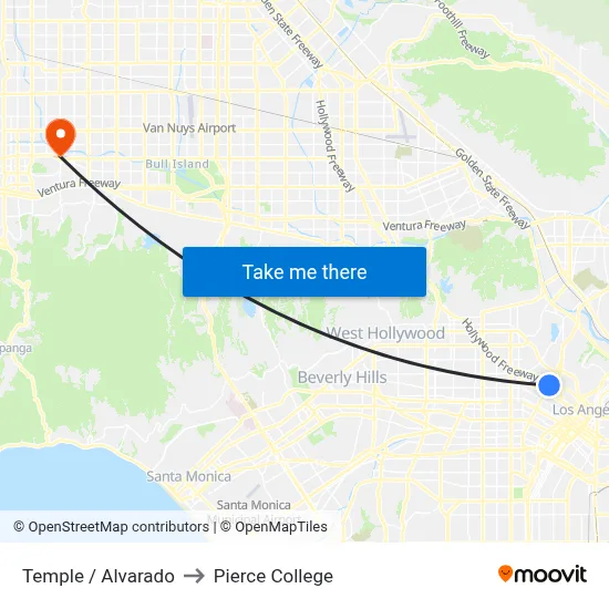 Temple / Alvarado to Pierce College map