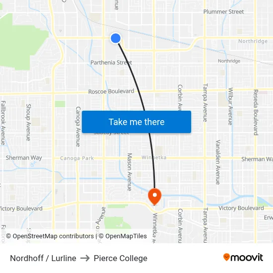 Nordhoff / Lurline to Pierce College map