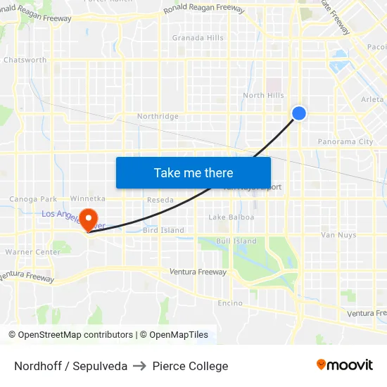 Nordhoff / Sepulveda to Pierce College map