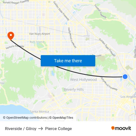 Riverside / Gilroy to Pierce College map