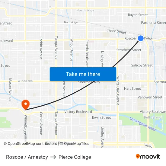 Roscoe / Amestoy to Pierce College map