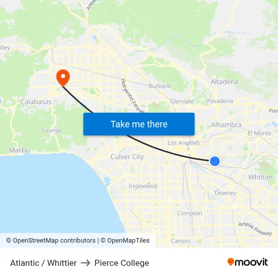 Atlantic / Whittier to Pierce College map