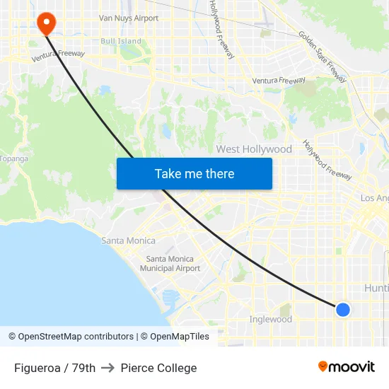 Figueroa / 79th to Pierce College map