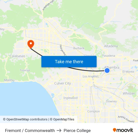 Fremont / Commonwealth to Pierce College map