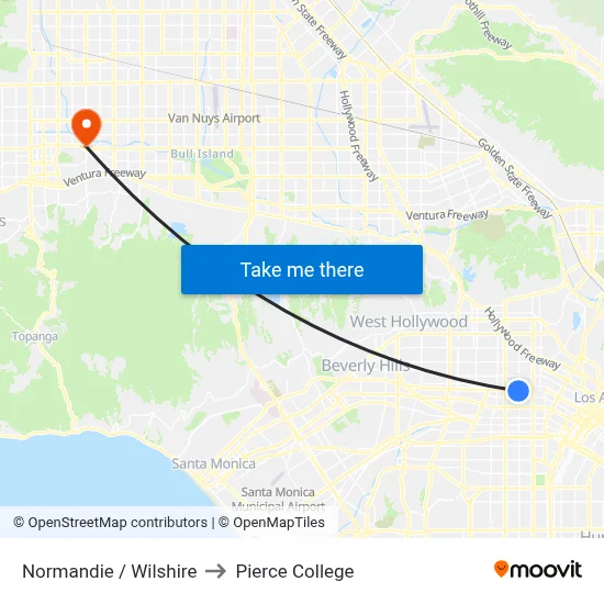 Normandie / Wilshire to Pierce College map