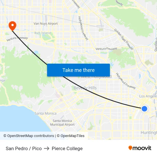 San Pedro / Pico to Pierce College map