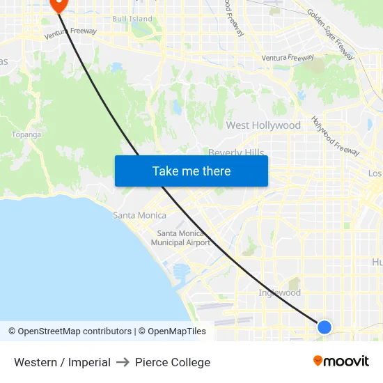 Western / Imperial to Pierce College map