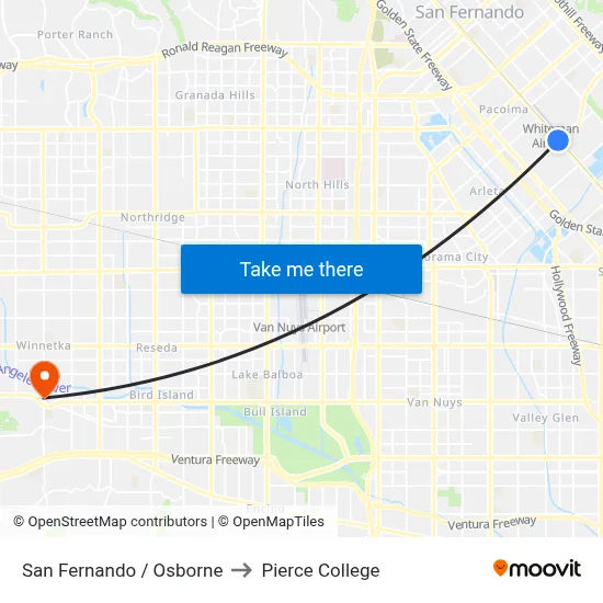 San Fernando / Osborne to Pierce College map