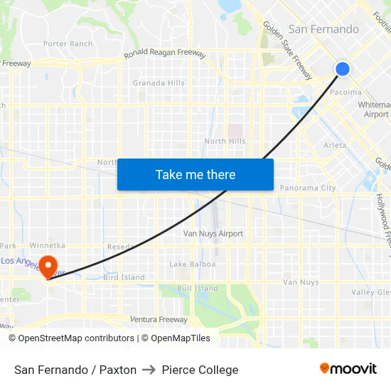 San Fernando / Paxton to Pierce College map