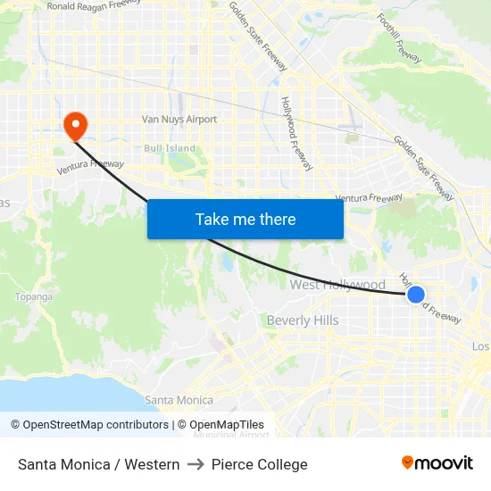 Santa Monica / Western to Pierce College map