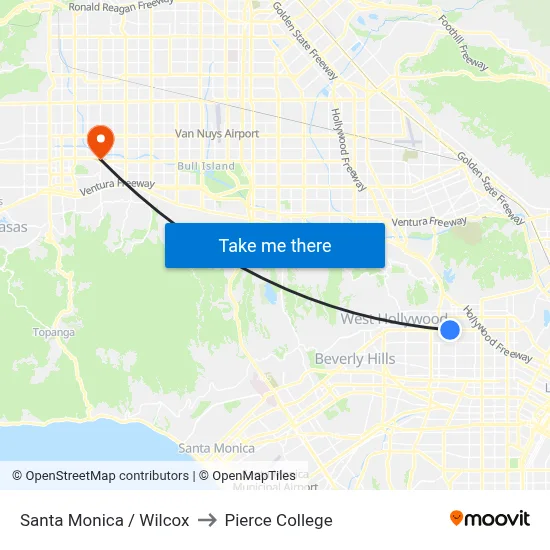 Santa Monica / Wilcox to Pierce College map