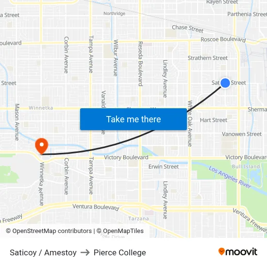 Saticoy / Amestoy to Pierce College map