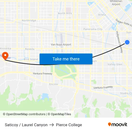 Saticoy / Laurel Canyon to Pierce College map