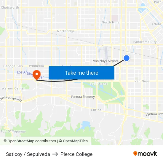Saticoy / Sepulveda to Pierce College map