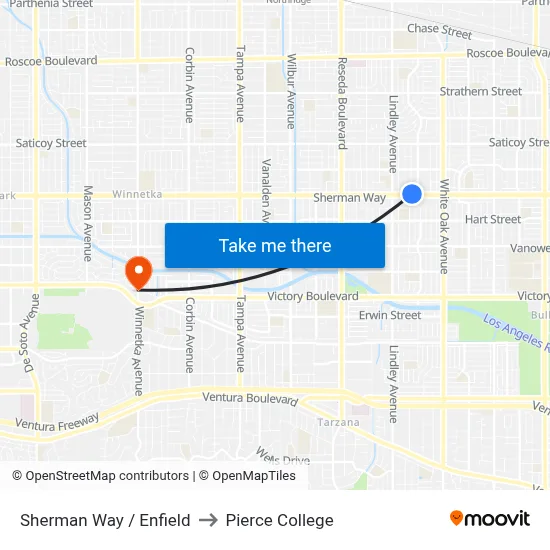 Sherman Way / Enfield to Pierce College map