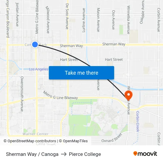 Sherman Way / Canoga to Pierce College map