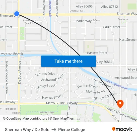 Sherman Way / De Soto to Pierce College map