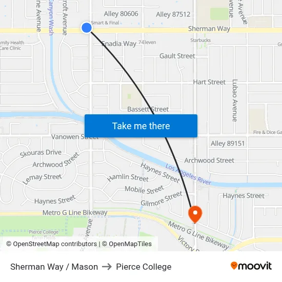 Sherman Way / Mason to Pierce College map