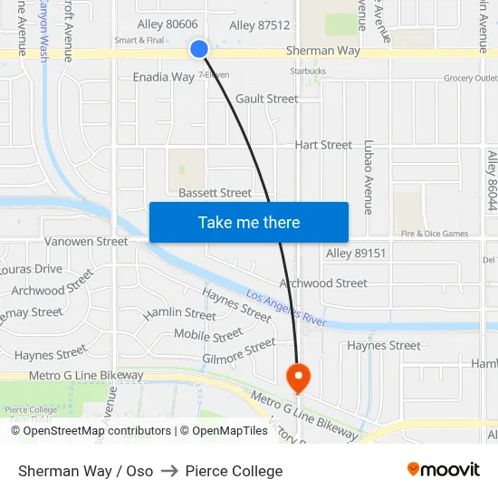 Sherman Way / Oso to Pierce College map
