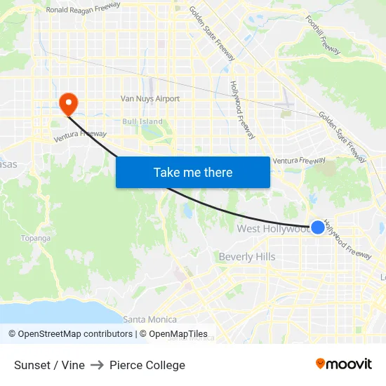 Sunset / Vine to Pierce College map