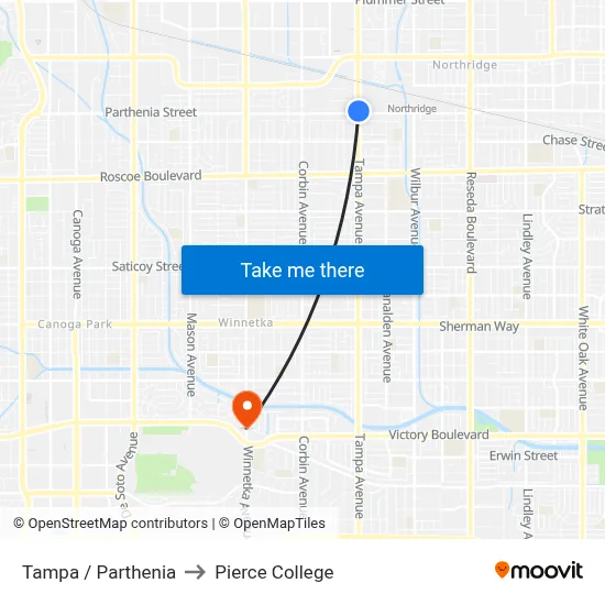 Tampa / Parthenia to Pierce College map