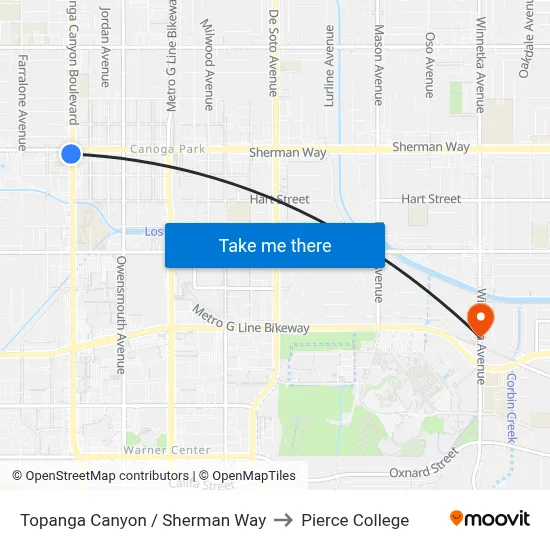 Topanga Canyon / Sherman Way to Pierce College map