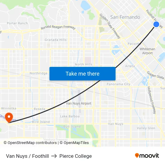 Van Nuys / Foothill to Pierce College map