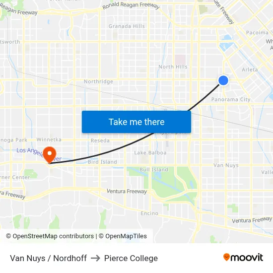 Van Nuys / Nordhoff to Pierce College map