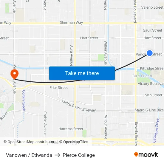 Vanowen / Etiwanda to Pierce College map