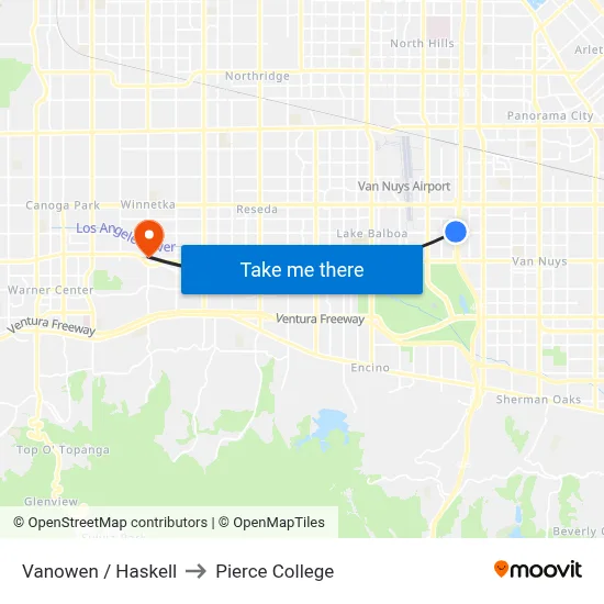 Vanowen / Haskell to Pierce College map