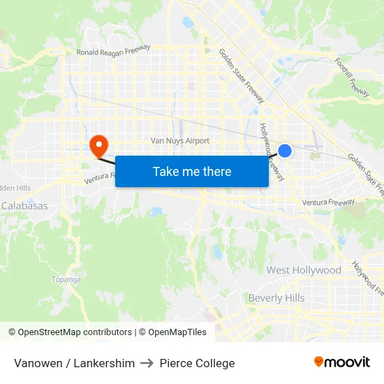 Vanowen / Lankershim to Pierce College map