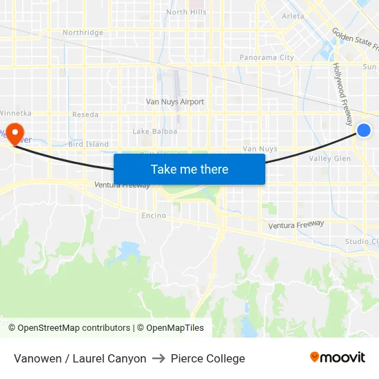 Vanowen / Laurel Canyon to Pierce College map