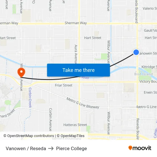 Vanowen / Reseda to Pierce College map