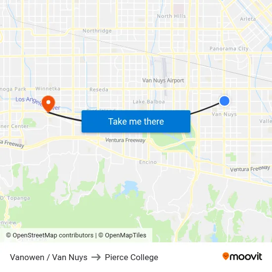 Vanowen / Van Nuys to Pierce College map