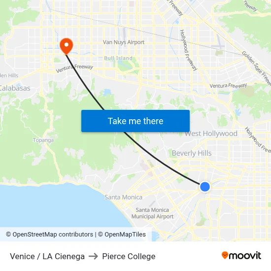 Venice / La Cienega to Pierce College map