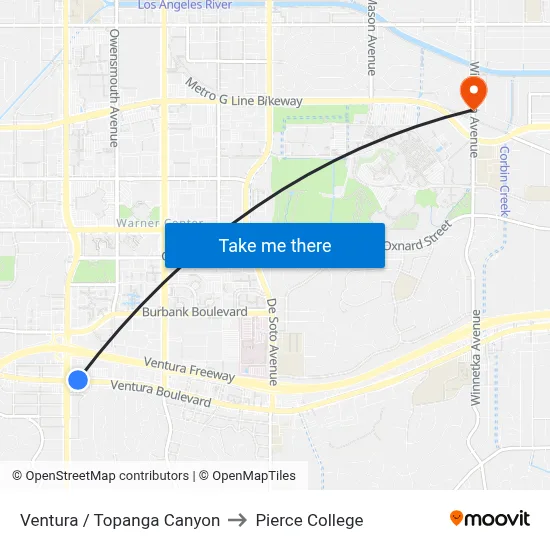 Ventura / Topanga Canyon to Pierce College map