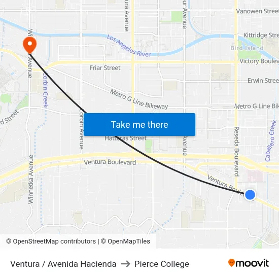 Ventura / Avenida Hacienda to Pierce College map