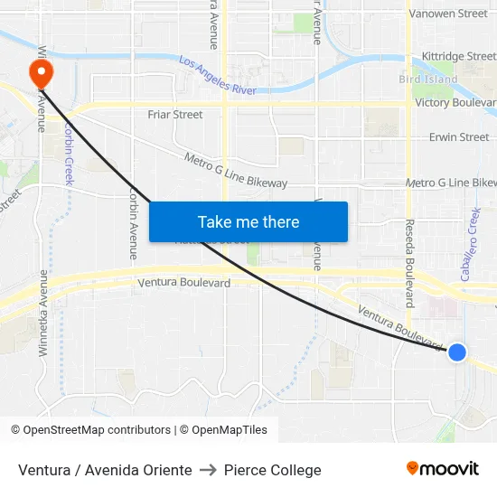 Ventura / Avenida Oriente to Pierce College map